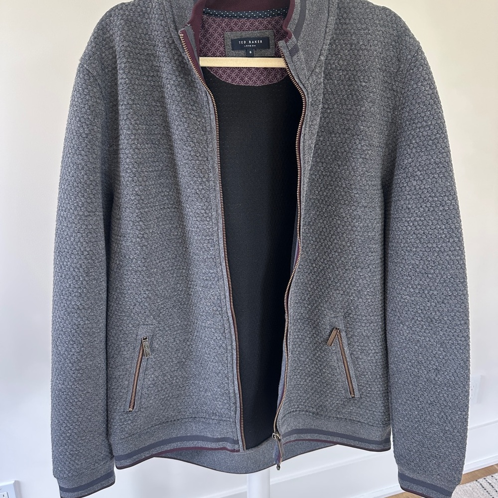 Ted Baker Gray Zip Up Sweater with Ribbed Cuffs